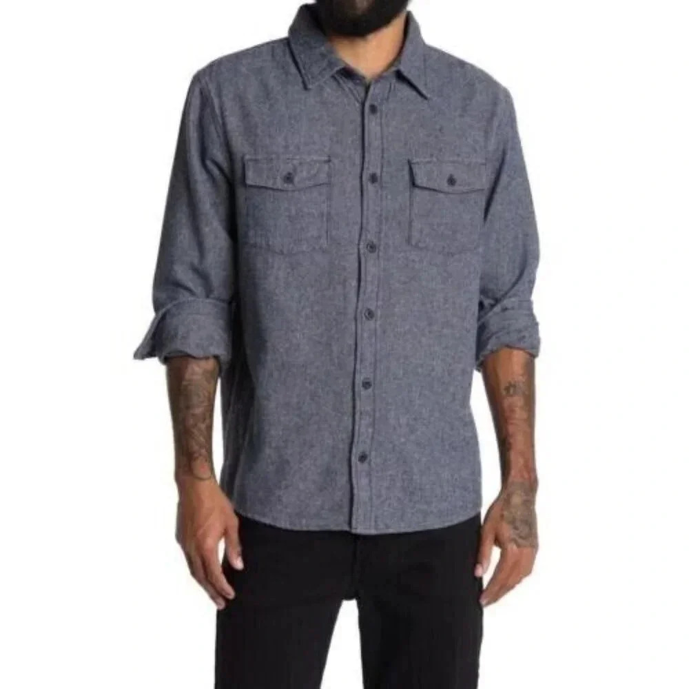 Slate and Stone Men's Heavy Flannel Shacket Shirt in‎ Twill Dark Blue - Size L